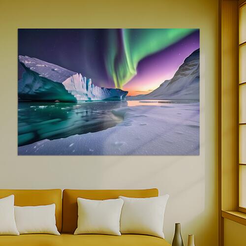 氷山 オーロラ 雪 山 夜空 タペストリー 景色 北欧風 フィンランド 冬 大判 巨大 瞑想 グッズ 壁掛け インテリア 春 大きい 撮影背景 長方形 青 白 紫