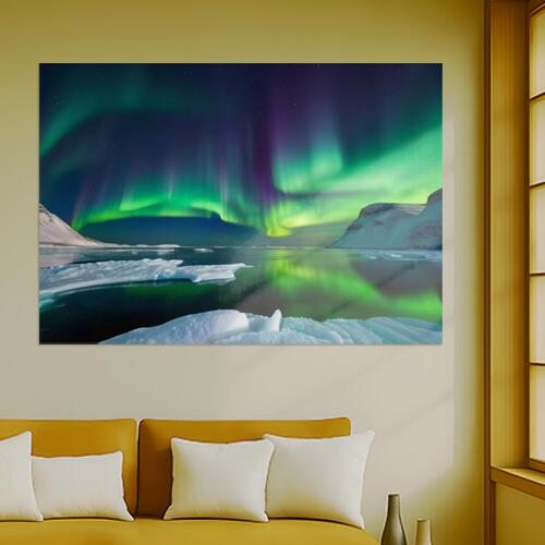 オーロラ 氷 海 山 夜空 タペストリー 景色 北欧風 フィンランド 冬 大判 巨大 瞑想 グッズ 壁掛け インテリア 春 大きい 撮影背景 長方形 緑 紫 青
