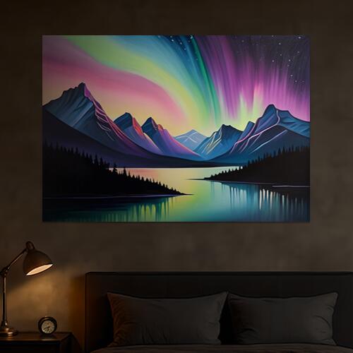 オーロラ 山 湖 夜空 木 タペストリー 景色 北欧風 フィンランド 冬 大判 巨大 瞑想 グッズ 壁掛け インテリア 春 大きい 撮影背景 長方形 青 ピンク 紫