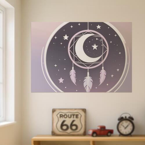 ドリームキャッチャー 月 星 羽 夜空 タペストリー 開運グッズ 壁飾り 巨大 瞑想 壁掛け インテリア 大きい 撮影背景 長方形 白 ピンク グレー