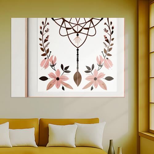 ドリームキャッチャー 花 ボタニカル アート イラスト タペストリー 開運グッズ 壁飾り 巨大 瞑想 壁掛け インテリア 大きい 撮影背景 長方形 ピンク 茶色 ベージュ