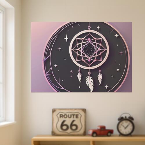 ドリームキャッチャー 星 月 飾り アート タペストリー 開運グッズ 壁飾り 巨大 瞑想 壁掛け インテリア 大きい 撮影背景 長方形 黒 ピンク 白