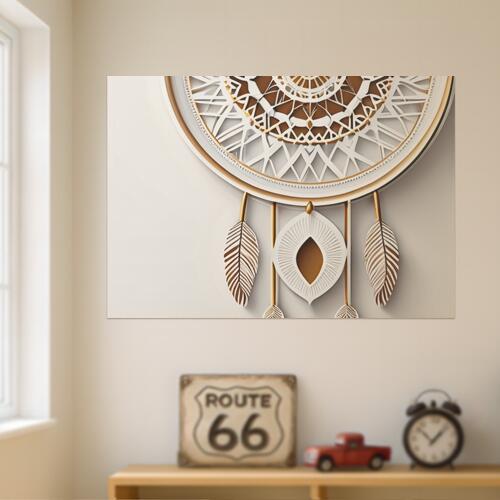 ドリームキャッチャー 羽 装飾 壁掛け アート タペストリー 開運グッズ 壁飾り 巨大 瞑想 インテリア 大きい 撮影背景 長方形 白 ベージュ 金