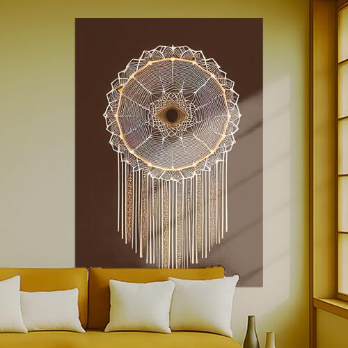 ドリームキャッチャー 曼荼羅 幾何学模様 アート 装飾 タペストリー 開運グッズ 壁飾り 巨大 瞑想 壁掛け インテリア 大きい 撮影背景 長方形 ベージュ 白 黄色