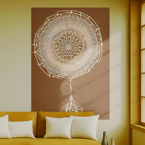 ドリームキャッチャー 網 魔除け お守り ボヘミアン タペストリー 開運グッズ 壁飾り 巨大 瞑想 壁掛け インテリア 大きい 撮影背景 長方形 ベージュ 白