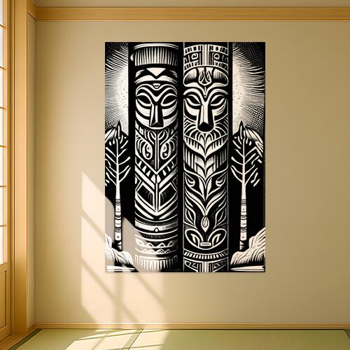 トーテムポール 部族 アート 彫刻 文化 タペストリー エスニック 開運グッズ 壁飾り 巨大 瞑想 壁掛け インテリア 大きい 撮影背景 長方形 黒 白