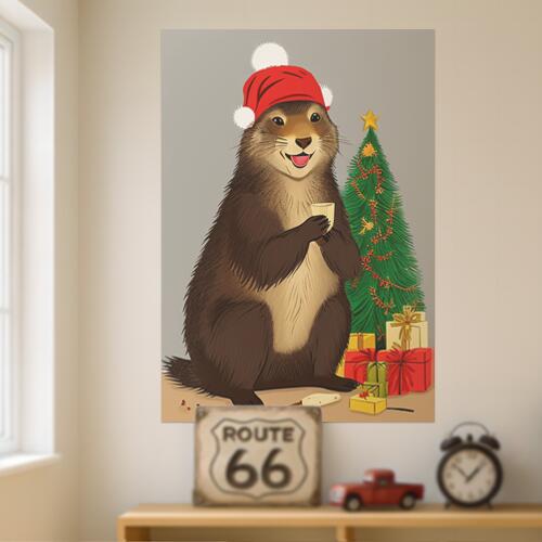 クリスマスツリー プレゼント 帽子 マーモット グラス クリスマス タペストリー 冬 グッズ 大判 布製 ..