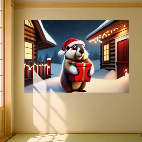 クリスマス プレゼント リス サンタクロース 冬 タペストリー マーモット グッズ 大判 布製 壁飾り 巨大 壁掛け インテリア 自然 動物 大きい 撮影背景 長方形 赤 白 ベージュ