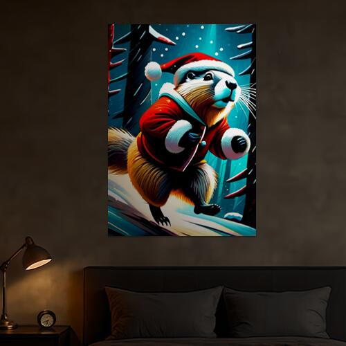 クリスマス リス サンタクロース 冬 雪 タペストリー マーモット グッズ 大判 布製 壁飾り 巨大 壁掛け インテリア 自然 動物 大きい 撮影背景 長方形 赤 白 黒