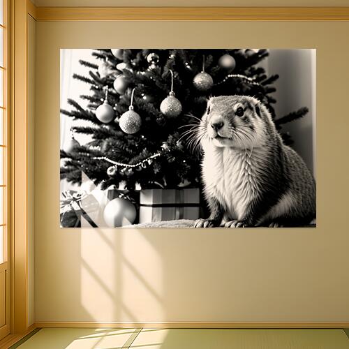 クリスマスツリー オーナメント プレゼント リス 冬 クリスマス タペストリー マーモット グッズ 大判 布製 壁飾り 巨大 壁掛け インテリア 自然 動物 大きい 撮影背景 長方形 白 黒 グレー
