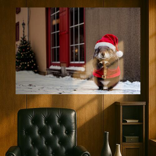 クリスマス タペストリー 冬 マーモット グッズ 大判 布製 壁飾り 巨大 壁掛け インテリア 自然 動物 大きい 撮影背景 長方形