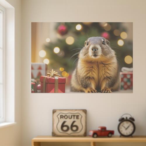 グラウンドホッグ クリスマス プレゼント クリスマスツリー 冬 タペストリー マーモット グッズ 大判 ..
