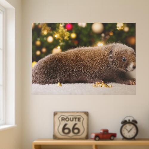 ジリス クリスマス 冬 飾り 哺乳類 タペストリー マーモット グッズ 大判 布製 壁飾り 巨大 壁掛け インテリア 自然 動物 大きい 撮影背景 長方形 茶色 白 金色