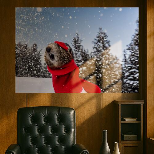 カワウソ 冬 雪 スカーフ 動物 クリスマス タペストリー マーモット グッズ 大判 布製 壁飾り 巨大 壁..