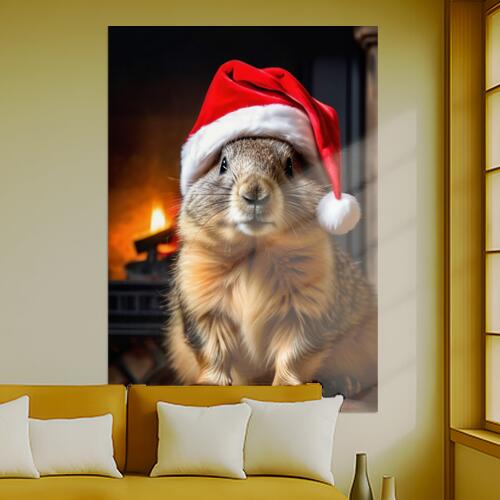 リス クリスマス 帽子 冬 暖炉 タペストリー マーモット グッズ 大判 布製 壁飾り 巨大 壁掛け インテリア 自然 動物 大きい 撮影背景 長方形 赤 白 ベージュ