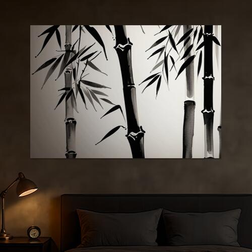 竹 墨絵 和風 自然 静寂 タペストリー 和柄 和モダン 水墨画風 大判 布製 壁飾り 巨大 壁掛け インテリ..