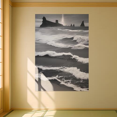 海 波 岩 海岸 景色 タペストリー 風景 リラックス 名画風 遠景 瞑想 大判 布製 壁飾り 巨大 壁掛け イ..