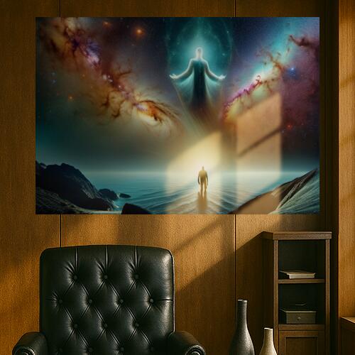 宇宙 銀河 人 海 岩 タペストリー 風景 リラックス 名画風 遠景 瞑想 大判 布製 壁飾り 巨大 壁掛け インテリア 大きい 撮影背景 長方形 青 白 オレンジ