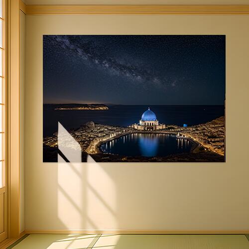 星空 ドーム 海 夜景 島 タペストリー 風景 リラックス 名画風 遠景 瞑想 大判 布製 壁飾り 巨大 壁掛け インテリア 大きい 撮影背景 長方形 紺 青 黒