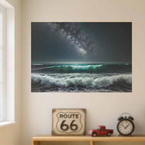 海 波 星空 天の川 夜 タペストリー 風景 リラックス 名画風 遠景 瞑想 大判 布製 壁飾り 巨大 壁掛け ..