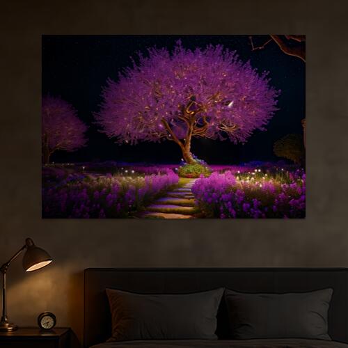 木 花 庭 夜 道 タペストリー 風景 リラックス 名画風 遠景 瞑想 大判 布製 壁飾り 巨大 壁掛け インテリア 大きい 撮影背景 長方形 ピンク 紫 緑