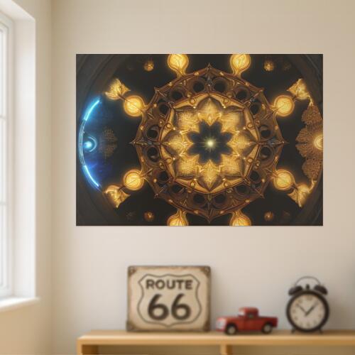 曼荼羅 金 光 幾何学 神秘的 タペストリー 風景 リラックス 名画風 遠景 瞑想 大判 布製 壁飾り 巨大 壁掛け インテリア 大きい 撮影背景 長方形 黄色 オレンジ