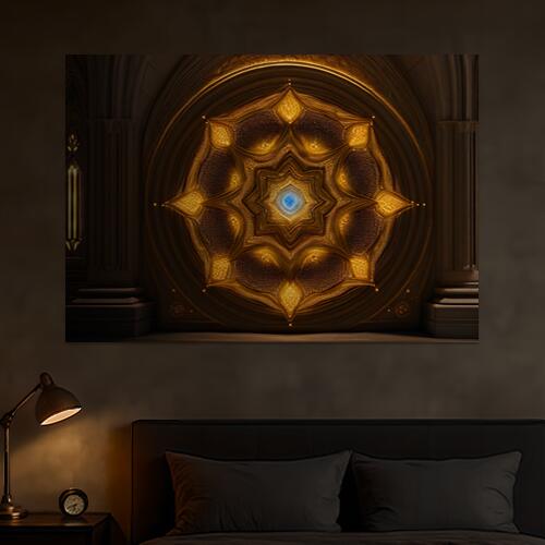 曼荼羅 金 寺院 宗教 神秘的 タペストリー 風景 リラックス 名画風 遠景 瞑想 大判 布製 壁飾り 巨大 壁掛け インテリア 大きい 撮影背景 長方形 金色 ベージュ