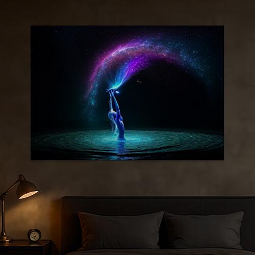 宇宙 星 水 人 光 タペストリー 風景 リラックス 名画風 遠景 瞑想 大判 布製 壁飾り 巨大 壁掛け インテリア 大きい 撮影背景 長方形 青 紫 黒