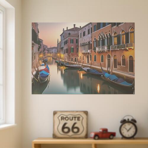 ゴンドラ 運河 ベネチア イタリア 建物 タペストリー 風景 リラックス 名画風 遠景 瞑想 大判 布製 壁飾り 巨大 壁掛け インテリア 大きい 撮影背景 長方形 オレンジ ベージュ 青