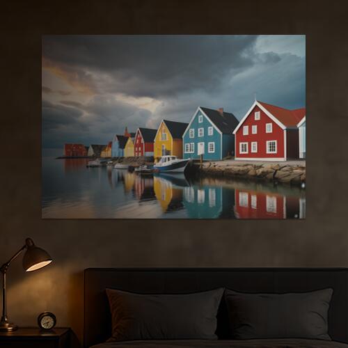 家 ボート 水 空 海岸 タペストリー 風景 リラックス 名画風 遠景 瞑想 大判 布製 壁飾り 巨大 壁掛け ..