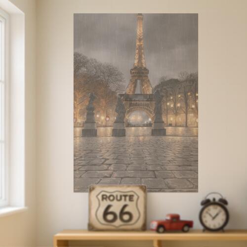 エッフェル塔 パリ 雨 彫刻 夜景 タペストリー 風景 リラックス 名画風 遠景 瞑想 大判 布製 壁飾り 巨..