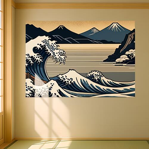 波 海 富士山 風景 日本画 タペストリー リラックス 名画風 遠景 瞑想 大判 布製 壁飾り 巨大 壁掛け ..
