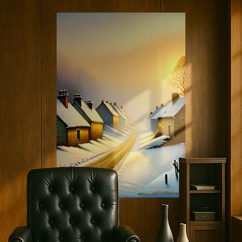 雪 家 道 冬 風景 タペストリー リラックス 名画風 遠景 瞑想 大判 布製 壁飾り 巨大 壁掛け インテリア 大きい 撮影背景 長方形 黄色 白 ベージュ