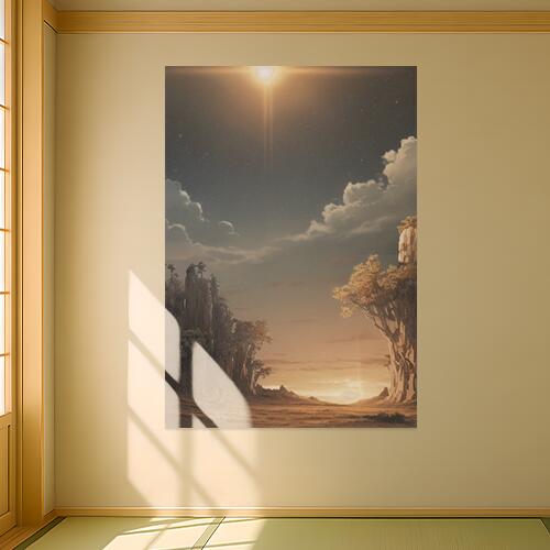 風景 空 雲 星 木 タペストリー リラックス 名画風 遠景 瞑想 大判 布製 壁飾り 巨大 壁掛け インテリア 大きい 撮影背景 長方形 ベージュ オレンジ 黄色