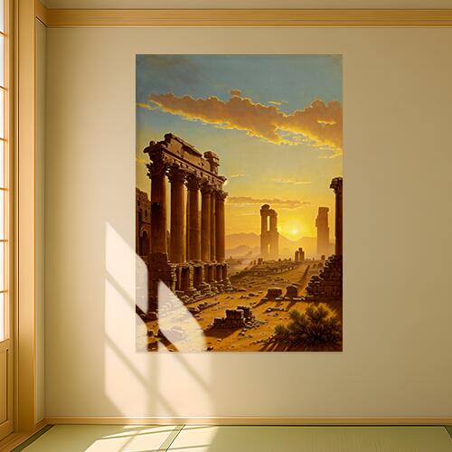 遺跡 柱 夕日 空 雲 タペストリー 風景 リラックス 名画風 遠景 瞑想 大判 布製 壁飾り 巨大 壁掛け イ..