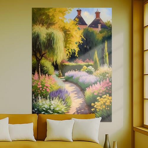 庭 花 風景 自然 絵画 タペストリー リラックス 名画風 遠景 瞑想 大判 布製 壁飾り 巨大 壁掛け インテリア 大きい 撮影背景 長方形 黄色 ピンク 紫
