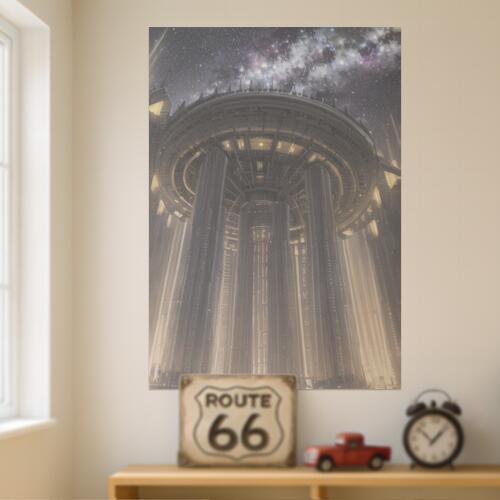 未来都市 宇宙 建築 SF 夜景 タペストリー 風景 リラックス 名画風 遠景 瞑想 大判 布製 壁飾り 巨大 ..