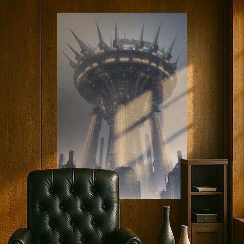 未来都市 建造物 タワー SF 建築 タペストリー 風景 リラックス 名画風 遠景 瞑想 大判 布製 壁飾り 巨..