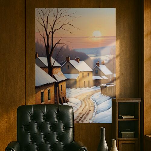 冬 雪 家 木 夕焼け タペストリー 風景 リラックス 名画風 遠景 瞑想 大判 布製 壁飾り 巨大 壁掛け インテリア 大きい 撮影背景 長方形 オレンジ 黄色 ベージュ