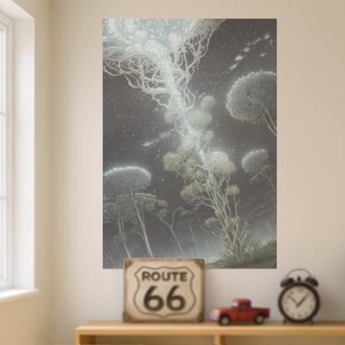 木 森 夜 星 光 タペストリー 風景 リラックス 名画風 遠景 瞑想 大判 布製 壁飾り 巨大 壁掛け インテリア 大きい 撮影背景 長方形 白 グレー 黒