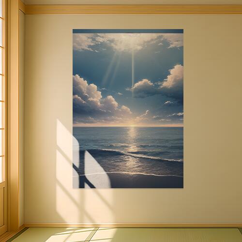 海 空 雲 太陽 波 タペストリー 風景 リラックス 名画風 遠景 瞑想 大判 布製 壁飾り 巨大 壁掛け イン..