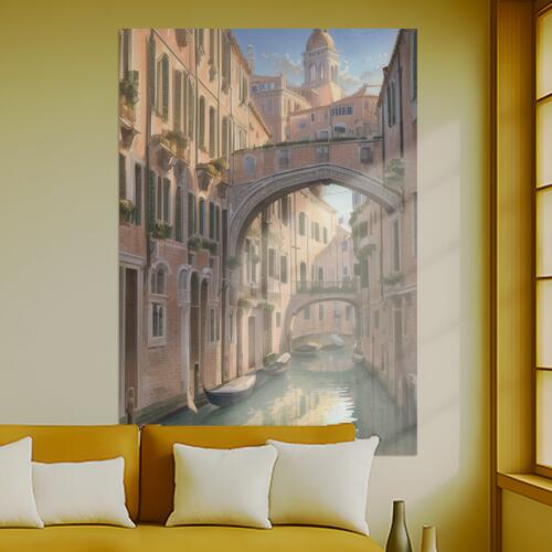 ヴェネツィア 水路 ゴンドラ 橋 建物 タペストリー 風景 リラックス 名画風 遠景 瞑想 大判 布製 壁飾..