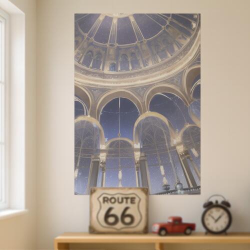 ドーム アーチ 建築 インテリア 天井 タペストリー 風景 リラックス 名画風 遠景 瞑想 大判 布製 壁飾り 巨大 壁掛け 大きい 撮影背景 長方形 青 ベージュ