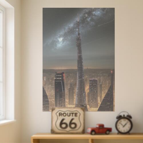 未来都市 超高層ビル 夜空 星空 宇宙 タペストリー 風景 リラックス 名画風 遠景 瞑想 大判 布製 壁飾..