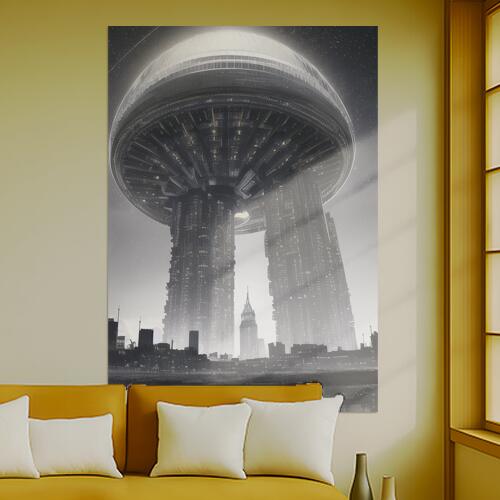 未来都市 超高層ビル SF テクノロジー 建築 タペストリー 風景 リラックス 名画風 遠景 瞑想 大判 布製..