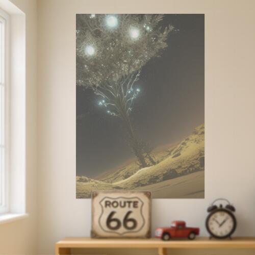 木 光 星 風景 幻想的 タペストリー リラックス 名画風 遠景 瞑想 大判 布製 壁飾り 巨大 壁掛け インテリア 大きい 撮影背景 長方形 ベージュ グレー