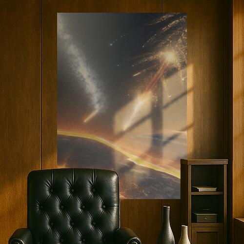 隕石 惑星 宇宙 終末 天体 タペストリー 風景 リラックス 名画風 遠景 瞑想 大判 布製 壁飾り 巨大 壁掛け インテリア 大きい 撮影背景 長方形 オレンジ 白 グレー