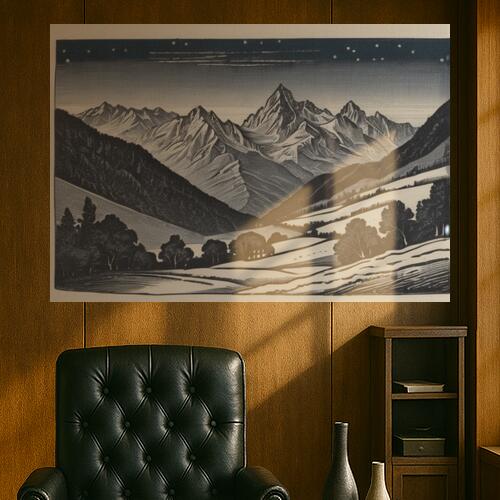 山 雪 木 風景 自然 タペストリー 版画風 名画風 大判 布製 壁飾り 巨大 壁掛け インテリア 大きい 撮..