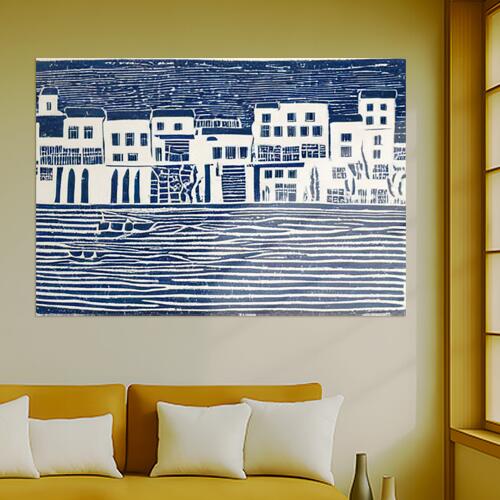 建物 海 ボート 風景 版画 タペストリー 自然 版画風 名画風 大判 布製 壁飾り 巨大 壁掛け インテリア..
