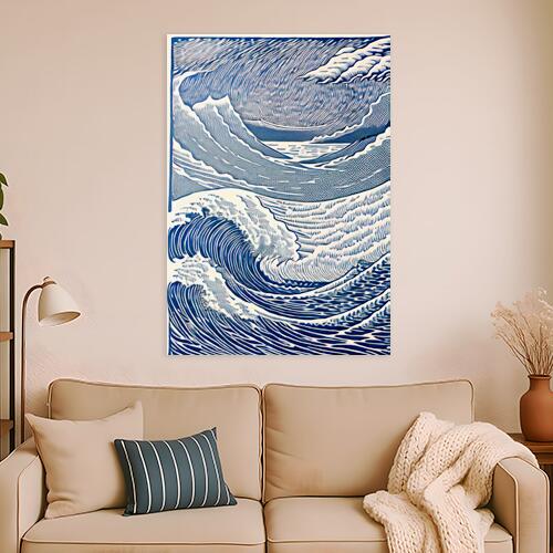 波 海 木版画 風景 日本画 タペストリー 自然 版画風 絵画風 大判 布製 壁飾り 巨大 壁掛け インテリア..